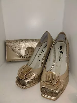 Mary G Ultimate Collection Two Tone Gold Leather Suede Shoes & Bag Uk 7.5 E 41.5 • £45