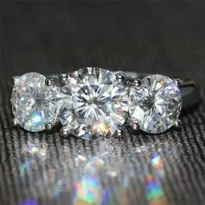 $115.01 • Buy 3.99Ct Simulated Round Diamond Solitaire Engagement Ring 925 Silver Gold Plated
