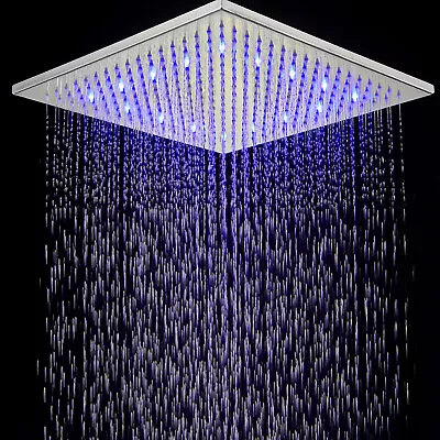 $44 • Buy 8 10 12 16  LED Shower Head Rainfall Square Brushed Nickel Top Sprayer