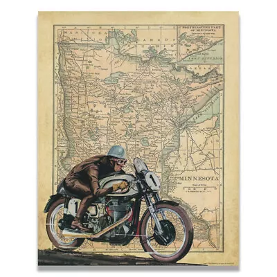 Vintage Motorcycle Minnesota State Map Art Print Garage Racing Wall Decor • $9.95