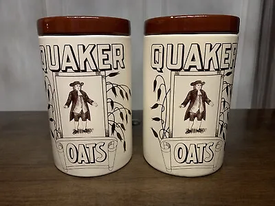 Lot Of 2 - Vintage Quaker Oats Advertising Ceramic Cookie Jars Canisters Rare • $44.15
