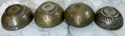 Four (4) Antique Handmade Islamic Water Brass Bowls With Beautiful Engravings • $95
