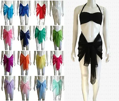 £5.95 • Buy MINI SARONG Short SHEER Chiffon Wrap BEACH Cover Up For Swimwear & Pool Party