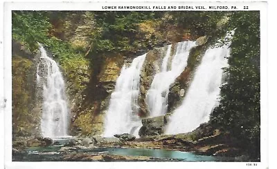 Lower Raymondskill Falls & Bridal Veil Milford Pa. Unposted Postcard • $1.99
