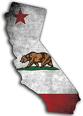 4x6 Inch Vintage California Shaped Flag Sticker (ca State Bear Old Distressed) • $9