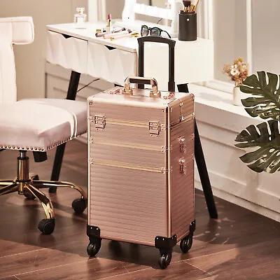 Travel Makeup Artist Train Trolley Box Detachable Rolling Cosmetic Vanity Case • £79.95