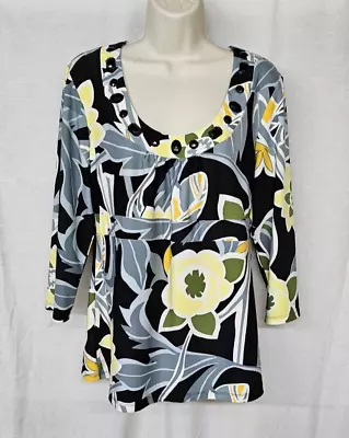R.Q.T Womens 3/4 Sleeve Top Multicolor Patterned Size Large Flawed Used • $8.79