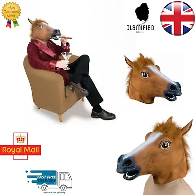 Horse Head Mask Rubber Fancy Adult  Halloween Horse Head Rubber Panto Cosplay • £12.99