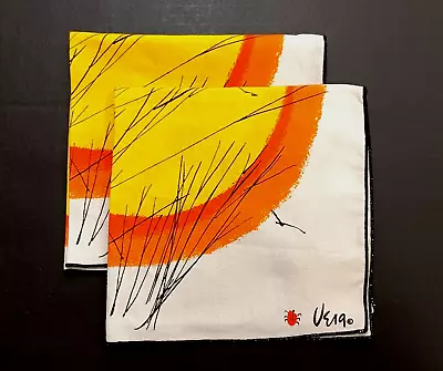 VTG Vera Neumann Napkins 2 Yellow Sun W/Grass Retro Dining Table Decor 15.5  • $8.99