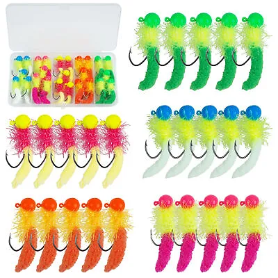 Crappie Jigs Ball Heads With Feather Chenille Tail Hand-Tied Marabou Jigs 1/8oz • $15.99