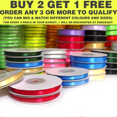 £2.95 • Buy Satin Ribbon Double Sided 22mtrs On Reels Sizes 3  6 10 15mm 20 Colours