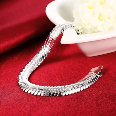 925 Sterling Solid Silver Charm 10MM Snake Chain Bracelet For Women Jewelry • $7.69