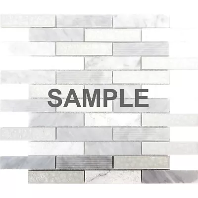 White Carrara Marble Stone Mosaic Tile Crackle Glass Blend Kitchen Backsplash • $3.99