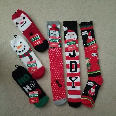 6 Pairs Christmas Crew Socks Xmas Knee High Size 4-10 • $9.99