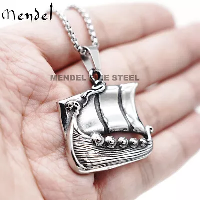 MENDEL Stainless Steel Mens Nordic Viking Pirate Ship Pendant Necklace For Men • $11.99