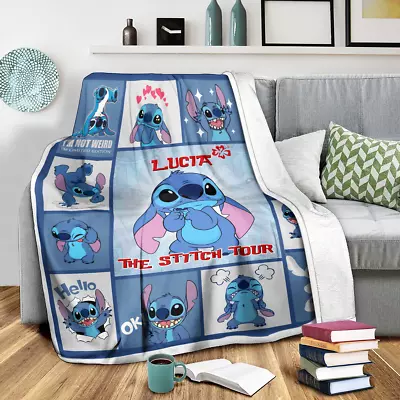 Personalized Stitch Tour Blanket Stitch And Lilo Eras Tour Cartoon Blanket • $39.86