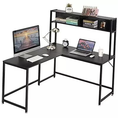  L Shaped Desk With Hutch 56 Inch Corner Computer Desk Home Office Writing  • $191.33