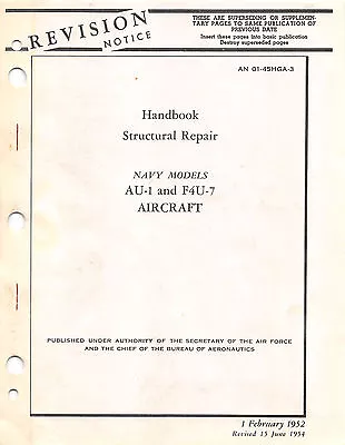 AU-1 And F4U-7 Handbook Structural Repair  Flight Manual  (CD Version) • $37.99