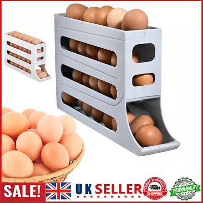 Rolldown Refrigerator Egg Dispenser Auto Rolling Egg Holder 4 Tier Storage Rack • £7.99