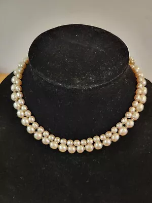 Vintage 1940s Miriam Haskell Two Strand Baroque Pearls Choker Necklace - Signed • $31