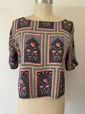 Tigerlily Size 10 Crop Top Unique Multi Coloured Print Short Sleeves • $15