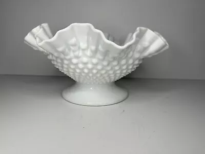 Vintage Fenton White Hobnail Milk Glass Ruffled Edge 9 1/2” Bowl • $19.95