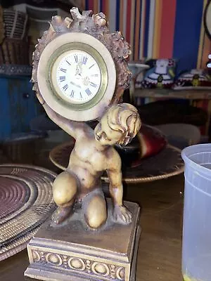 Vintage Mercedes German Heavy Resin Figural Shelf Clock Cherub • $33