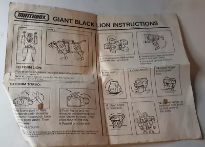 Matchbox Voltron 1981 Giant Black Lion Instructions • $10.99