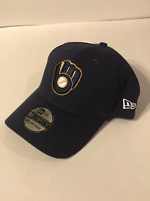 Milwaukee Brewers Hat A2 New Era 39Thirty Flex Fit Mens Medium Large Blue Cap • $24.99