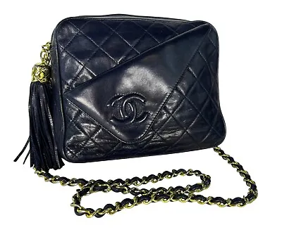 Dark Blue Chanel Quilted Leather Lambskin Pocket Camera Bag Mini • $2295