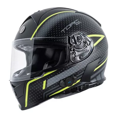 Torc T14B Bluetooth Dual Visor Motorcycle Helmet Flat Black Scramble Hi Viz XL • $215.99