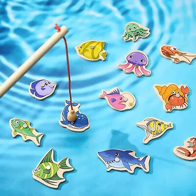 £7.19 • Buy 15 Pieces Magnetic Fishing Game, Wooden Fish Educational Toys With Fish Rod