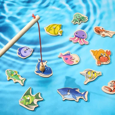 £7.19 • Buy 15 Pieces Magnetic Fishing Game, Wooden Fish Educational Toys With Fish Rod