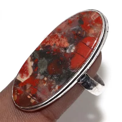 925 Silver Plated-Red Jasper Ethnic Handmade Ring Jewelry US Size-10.5 MJ • $2.99
