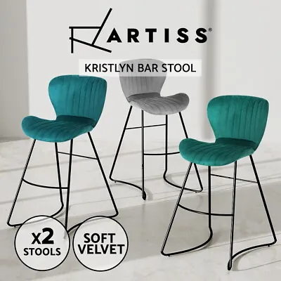 $150.95 • Buy Artiss Bar Stools Kitchen Stool Velvet Dining Chairs Barstool Metal Chair