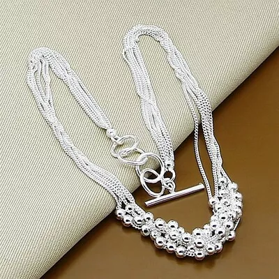 925 Sterling Silver Filled Glossy Bead Tassel Chain Necklace Women  Jewelry P003 • £2.94