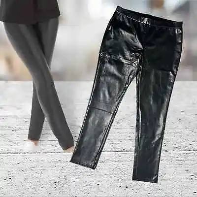 NEW Studio 1886 Faux LEATHER LEGGINGS XL US 16 Pant Black Soft Polyester Vinyl • $25