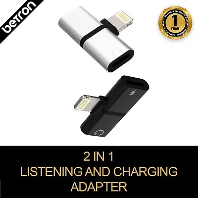 For Apple IPhone IPad IPod Adapter 2 In 1 Charger Listen To Headphones Dual Use • £3.99