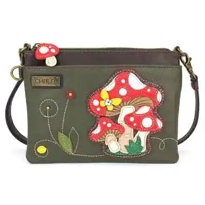 New Chala Olive Green Mushrooms Mini Crossbody Cell Phone Purse Bag Red • $46
