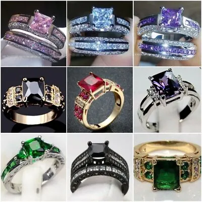 $2.26 • Buy Gorgeous 925 Silver Filled Rings Women Cubic Zircon Jewelry Wedding Gift Sz 6-10