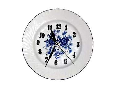 VTG Enoch Wedgwood Tunstall England Royal Blue Flowers Dinner Plate Wall Clock • $49.25