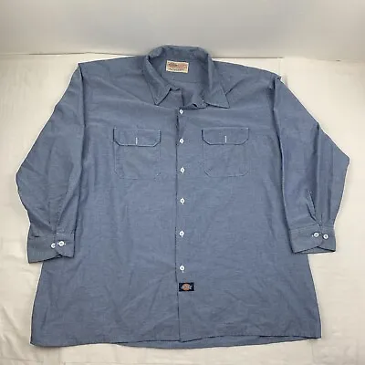 Vintage Dickies Button Up Shirt Adult 2XL Blue Workwear Grunge Made In USA 90s • $26.99