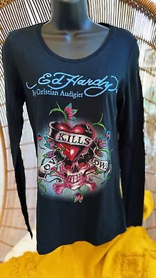 Ed Hardy By Christian Audigier Women's Tunic Longsleeve LOVE KILLS SLOWLY SZ S • $50