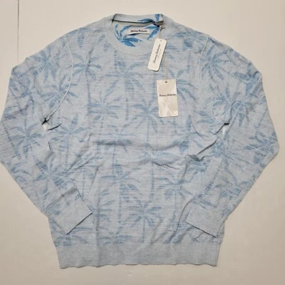 $72 • Buy TOMMY BAHAMA Large Blue Palm Tree Textured Knit Pullover Crew-Neck Men's Sweater