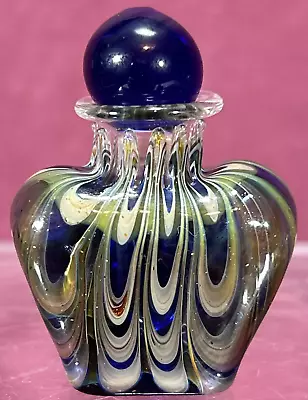 Vintage Miniature Hand Blown Blue Swirled Glass Perfume Bottle Empty 1-7/8” Tall • $24.99