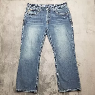 Ariat M4 Low Rise Boot Cut Jeans Mens 38x30 Blue Boundary Denim Thick Stitch • $34.95