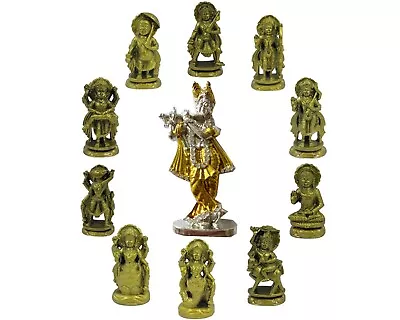 10 Avatars Of Lord Vishnu+Golden And Silver Lord Krishna Standing Statue Combo • $34.99