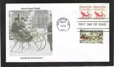 Horse Drawn Sleigh Transportation Coil Fdc 1983 Memphis Tn Only One Made • $7.99