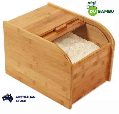 Bamboo Rice Grain Cereal Flour Sealed Storage Box Container Roll Top Lid MEDIUM • $44.99