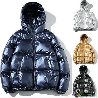 Men's Hooded Shiny Cotton Padded Jacket Bubble Puffer Winter Warm Outwear Coat • $47.63